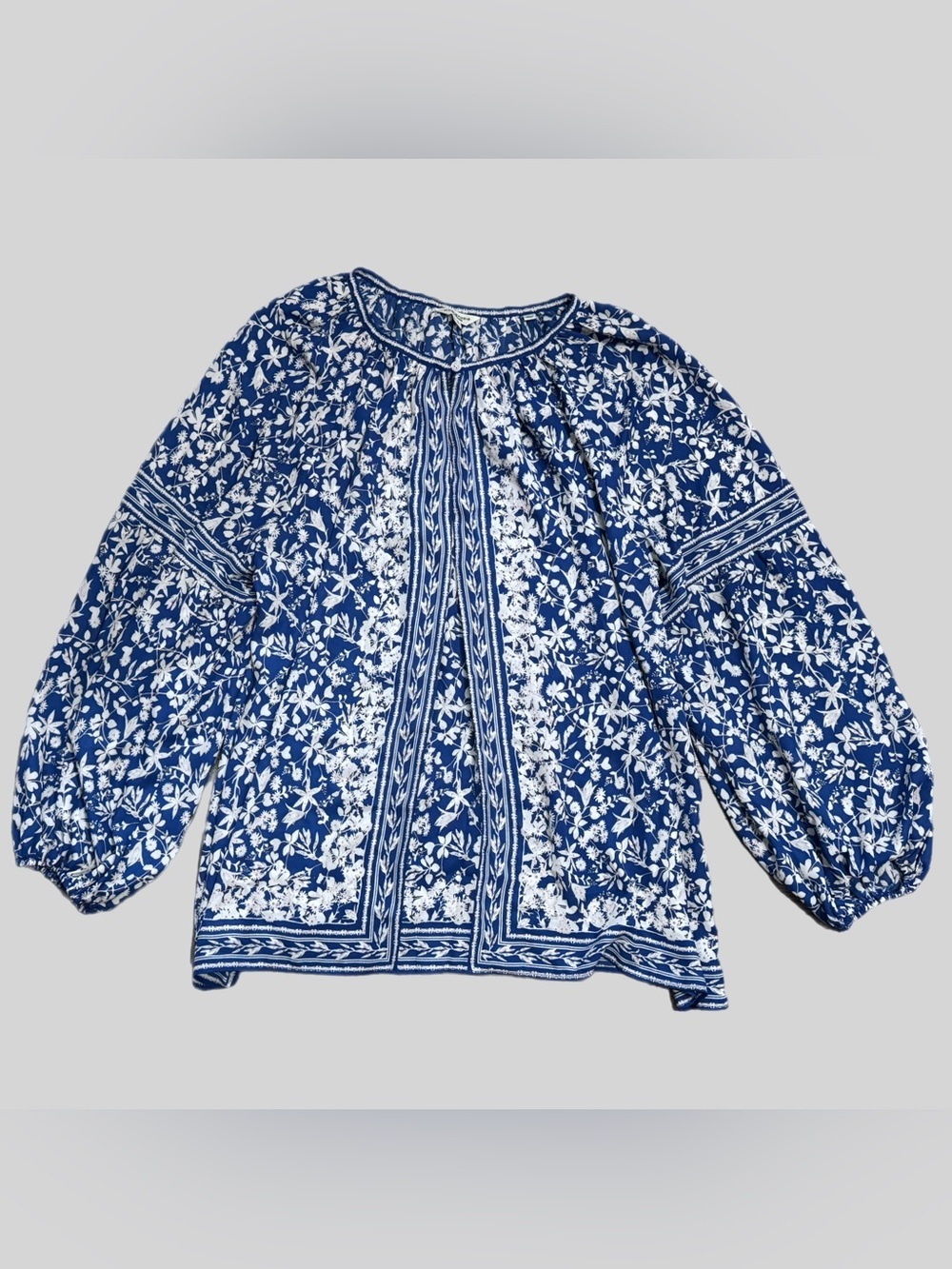 Max Studio London Blue & White Coastal Floral Boho Blouse Women’s 1X Top EUC - Picture 7 of 11
